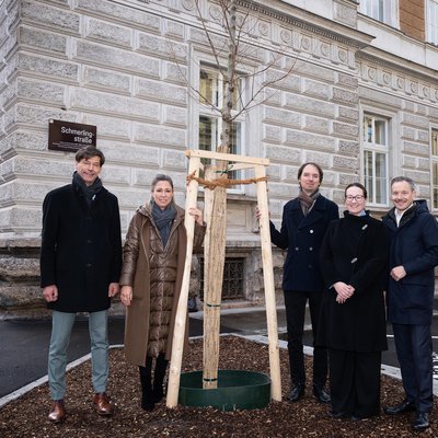 Bäume vor dem OLG Innsbruck - Wigbert Zimmermann, Mariella Lutz, Holger Mangesius, Agata Bilinska, Robert Wolf